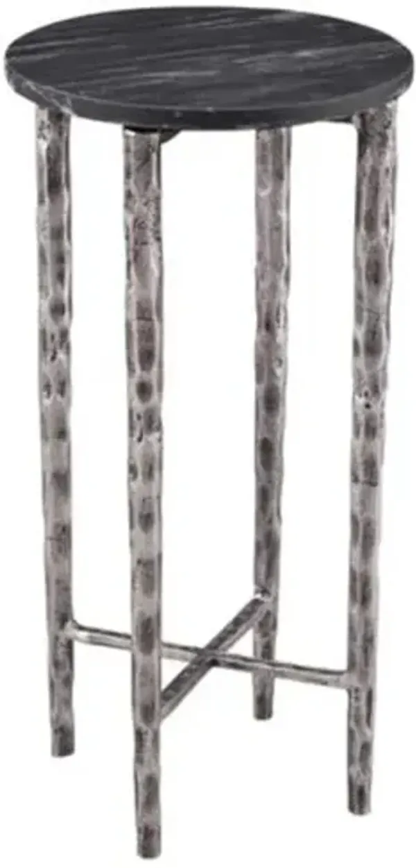 Sam Marble Top Accent Table - Silver/Black - 24Hx12Wx12D in