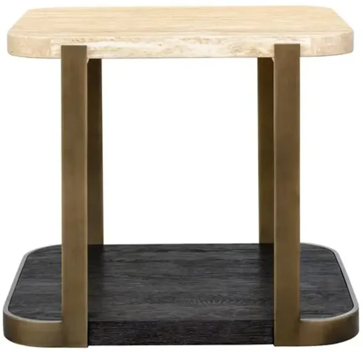 George Travertine End Table - Bronze/Espresso - Brown