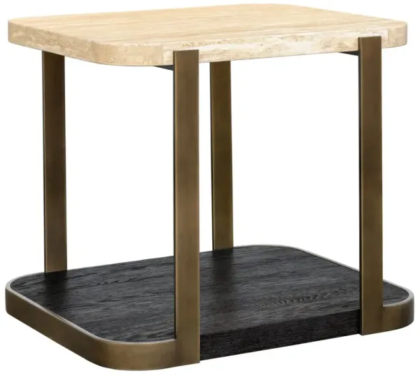 George Travertine End Table, Bronze/Espresso