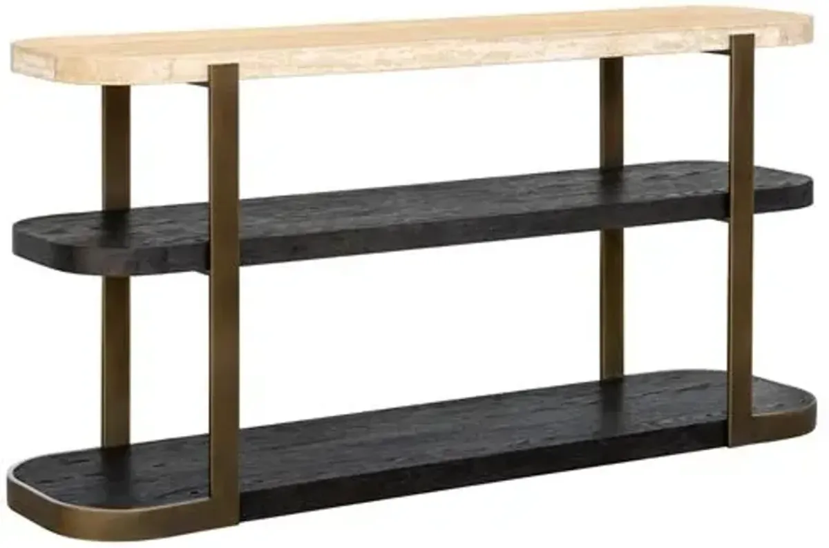 George Travertine Console Table - Bronze/Espresso - Brown