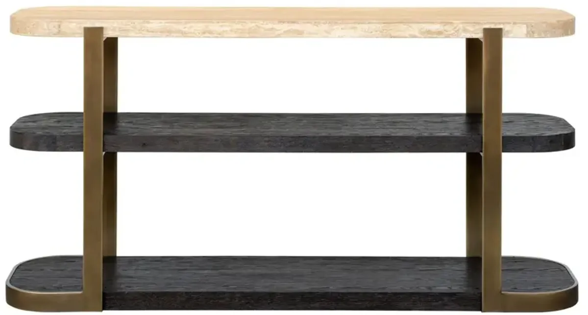 George Travertine Console Table, Bronze/Espresso