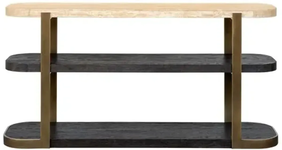 George Travertine Console Table - Bronze/Espresso - Brown