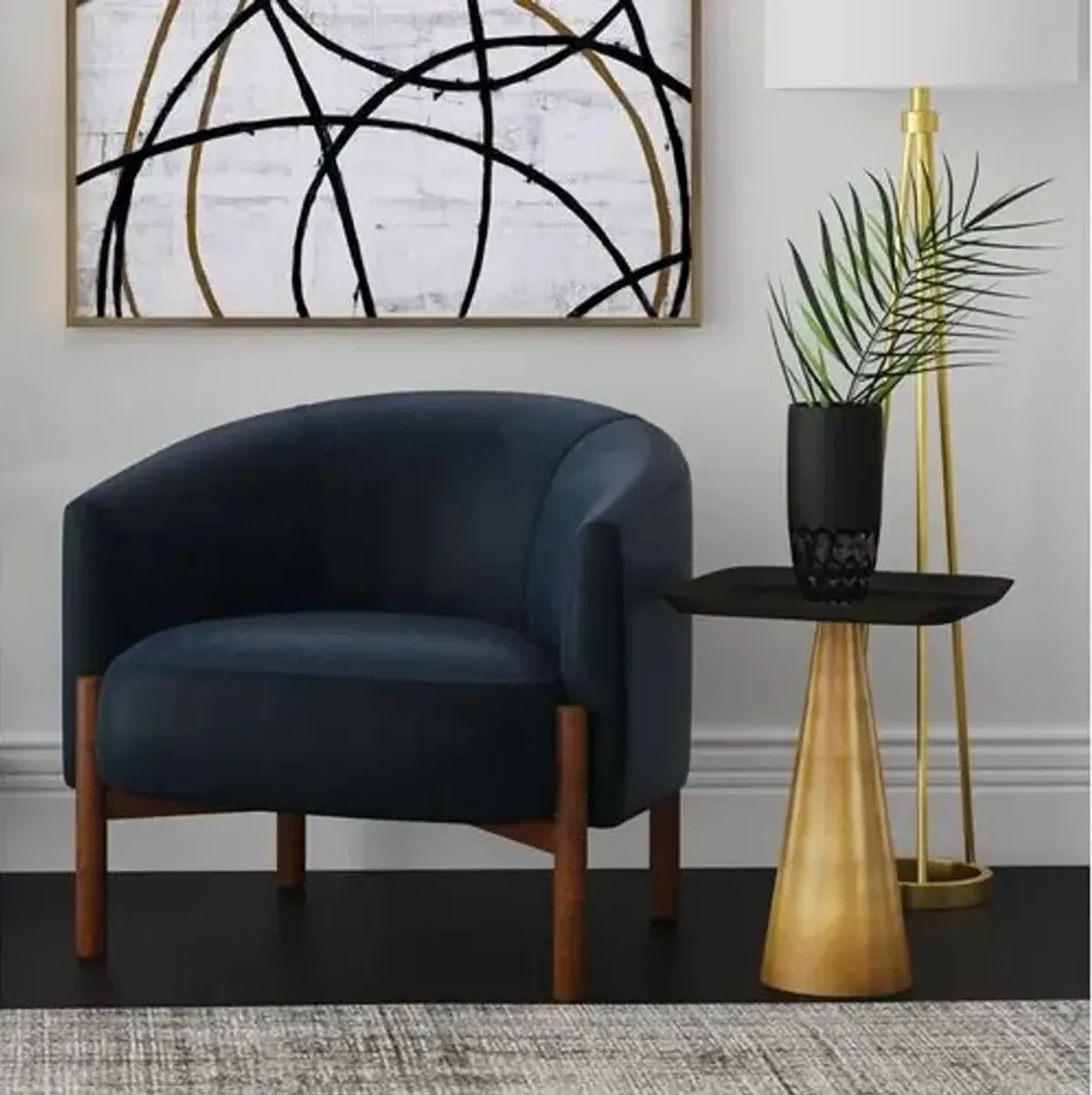 Jasmine Faux Leather Accent Chair - Navy - Blue, Comfortable, Durable