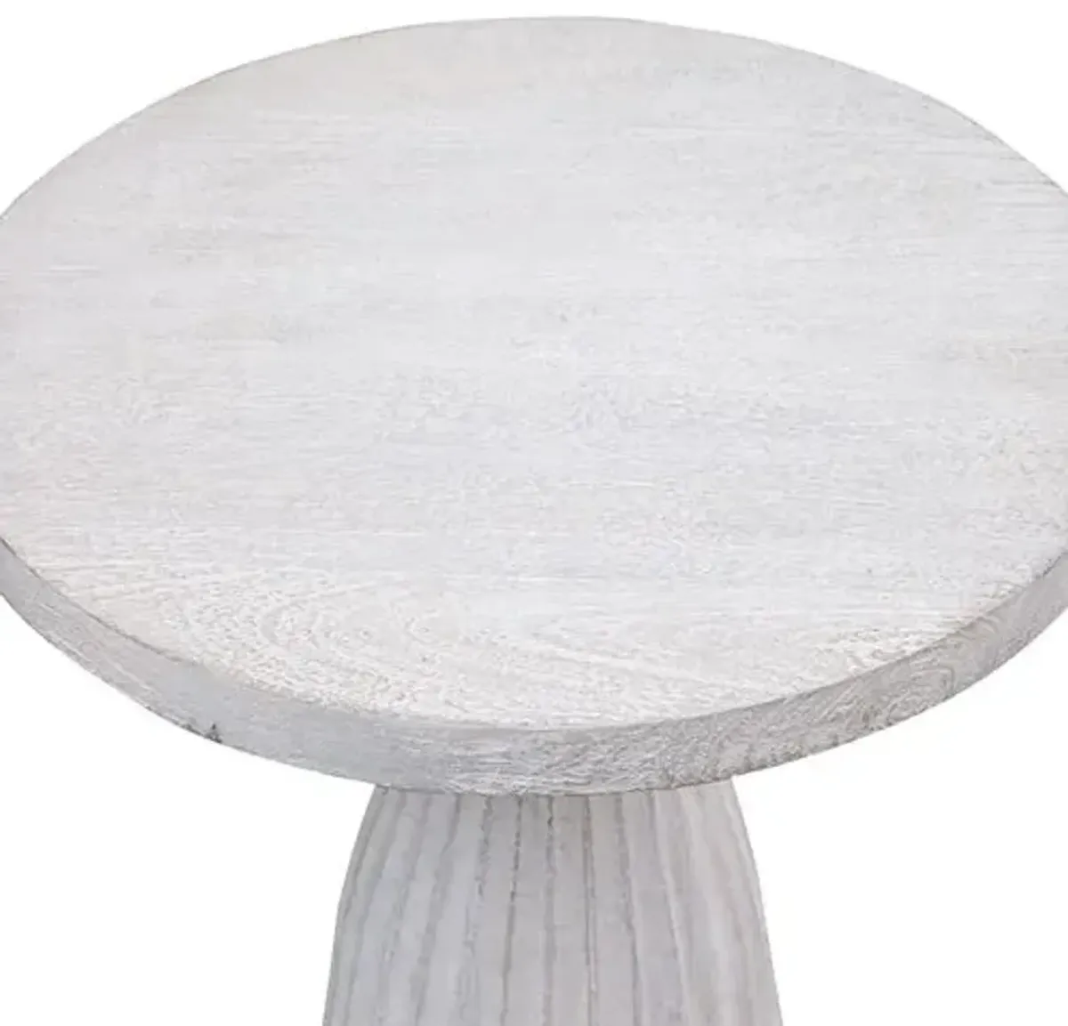 Andrew Fluted Accent Table - White Wash - 22Hx16Wx16D in