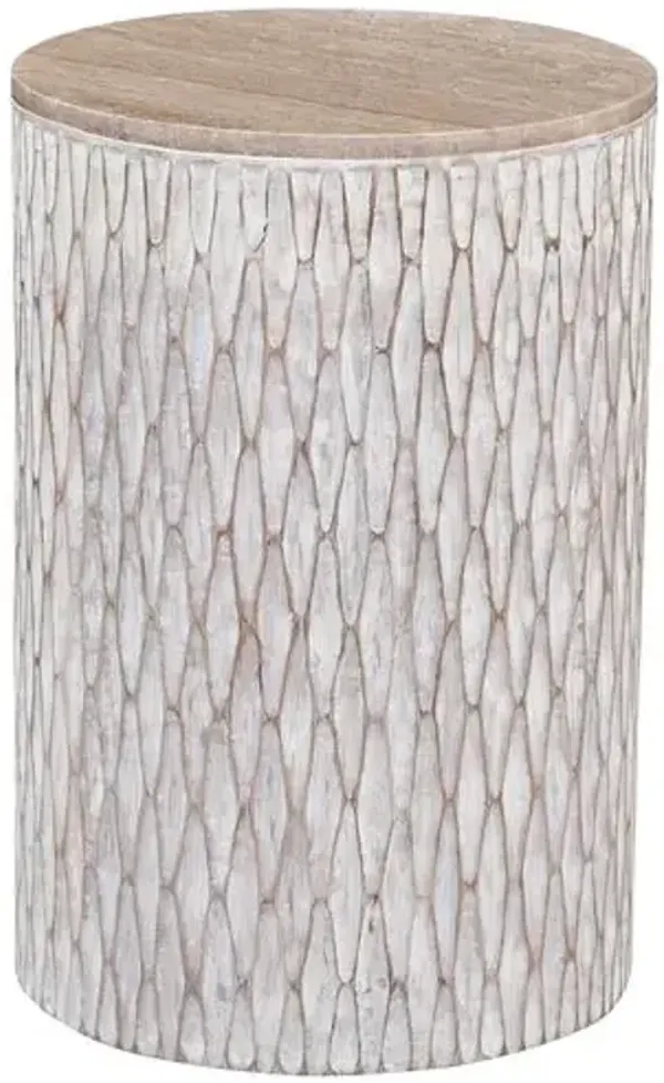 Ariel Travertine Accent Table - White Wash - 22Hx15Wx15D in