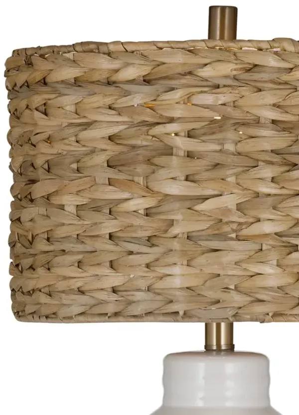 Marceline Ceramic Table Lamp, White/Woven Seagrass