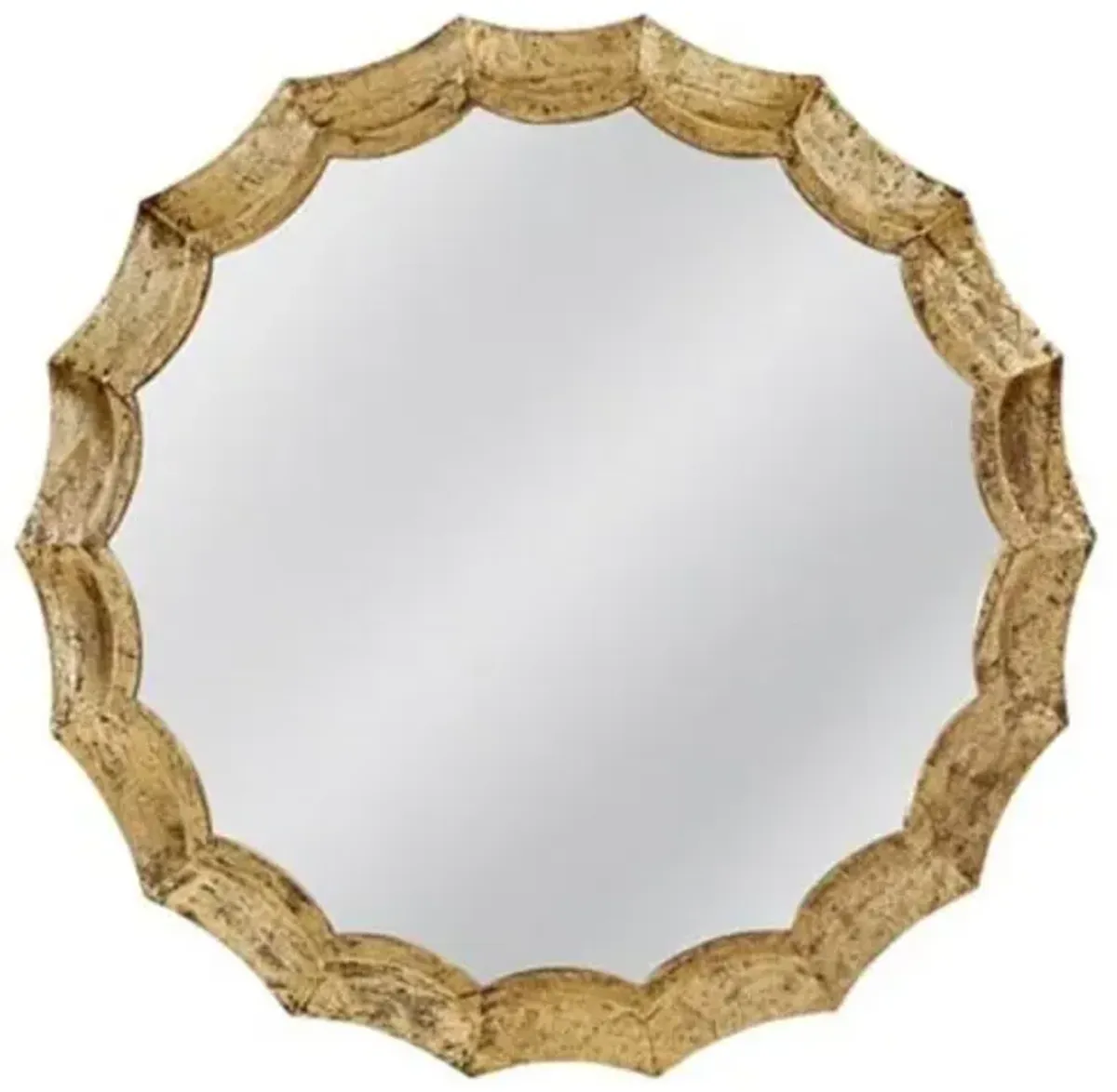 Amira 36" Round Scalloped Wall Mirror - Antique Gold
