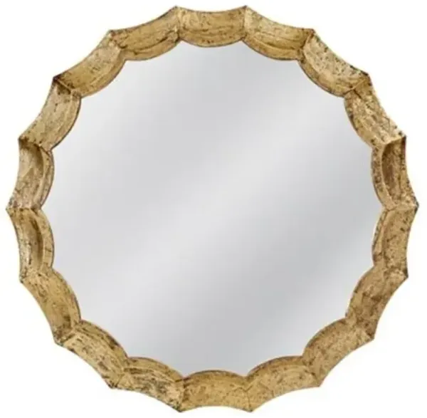 Amira 36" Round Scalloped Wall Mirror - Antique Gold