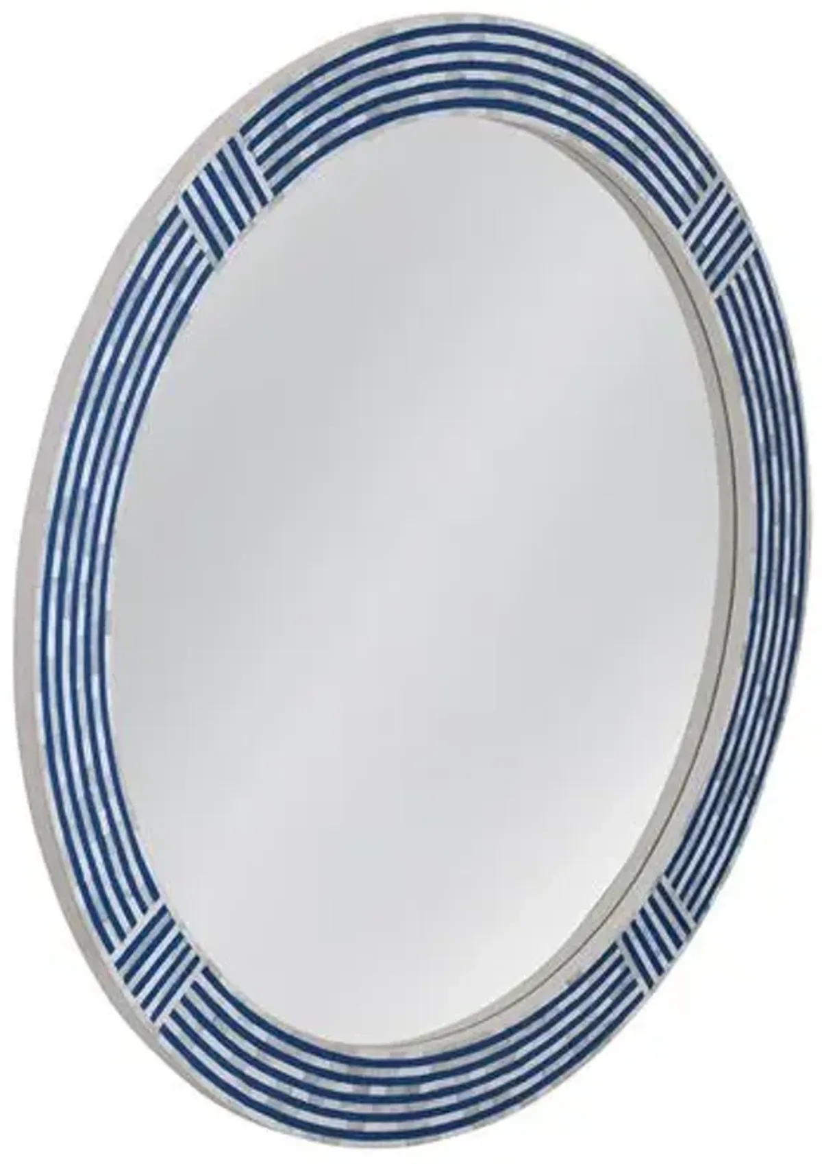 Kate Bone Inlay 40" Round Wall Mirror - Blue/Cream