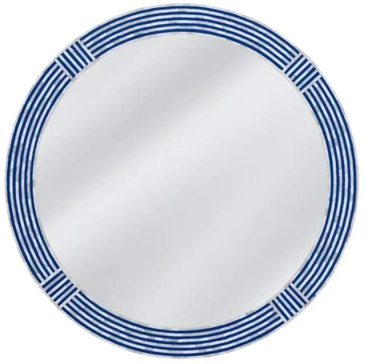 Kate Bone Inlay 40" Round Wall Mirror - Blue/Cream