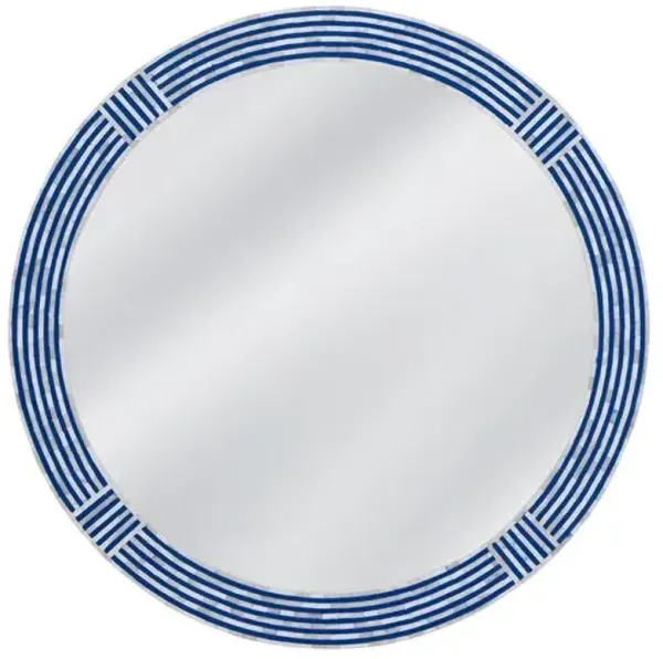 Kate Bone Inlay 40" Round Wall Mirror - Blue/Cream