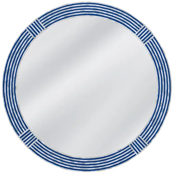 Kate Bone Inlay 40" Round Wall Mirror, Blue/Cream