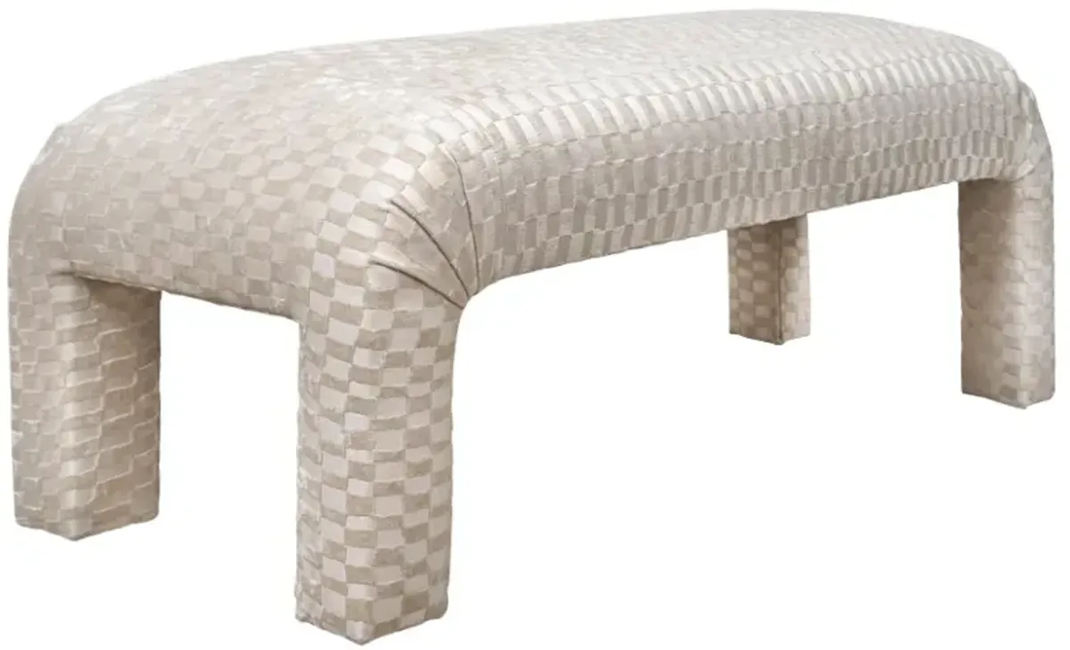 Hazel Waterfall Bench, Checkmate Ivory Velvet