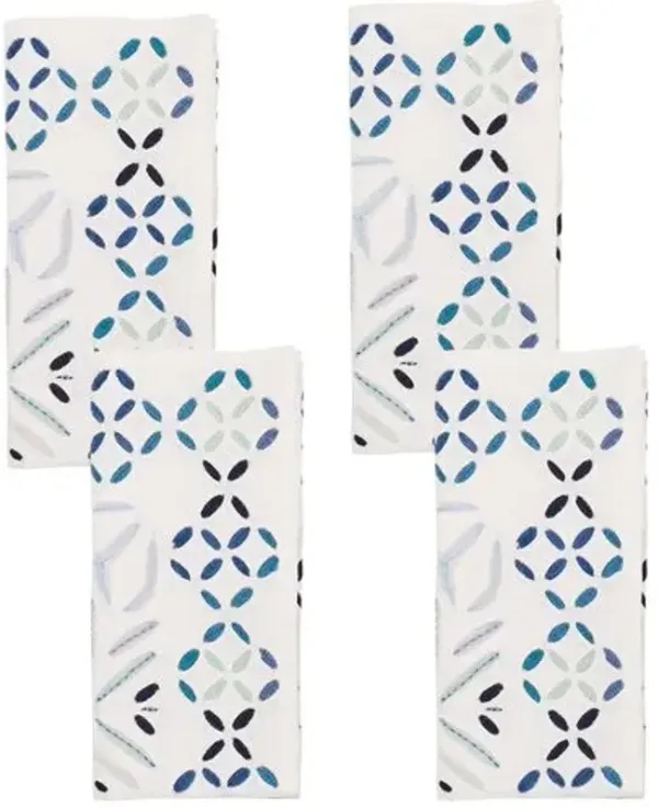 Set of 4 Malta Cotton Napkins - Kim Seybert - Handcrafted - Blue