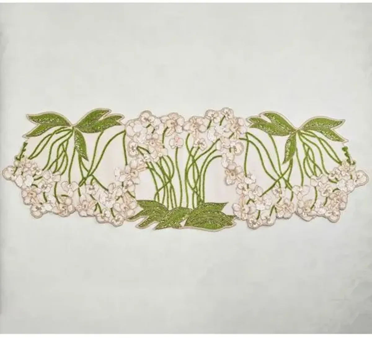 Orchid Cotton/Glass Runner - Green - Kim Seybert - Multi