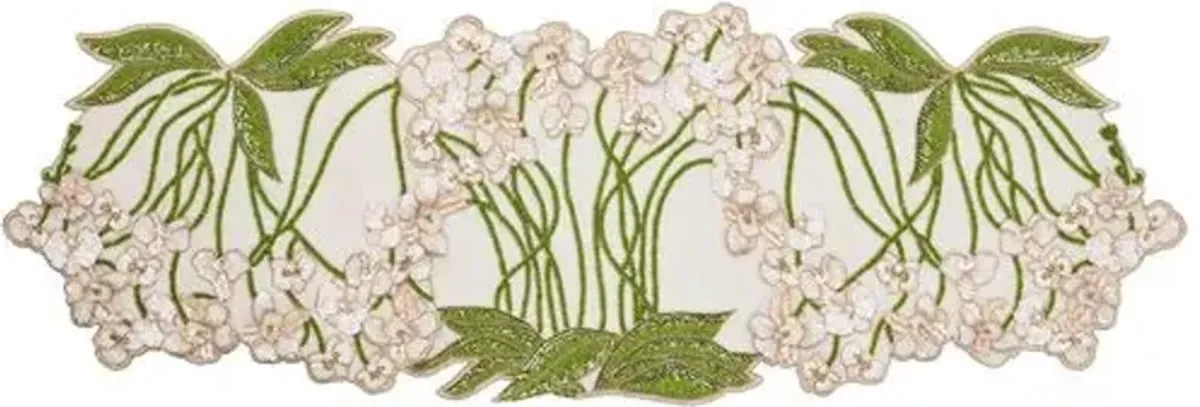 Orchid Cotton/Glass Runner - Green - Kim Seybert - Multi