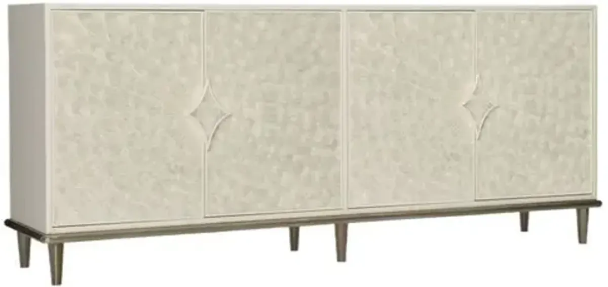Capiz Shell 4-Door Entertainment Media Console - Ivory - Hooker Furniture
