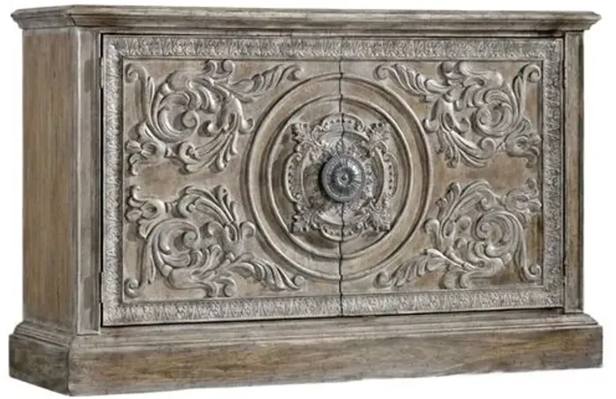 Melange 2-Door Carved Accent Console - Brown - Hooker Furniture