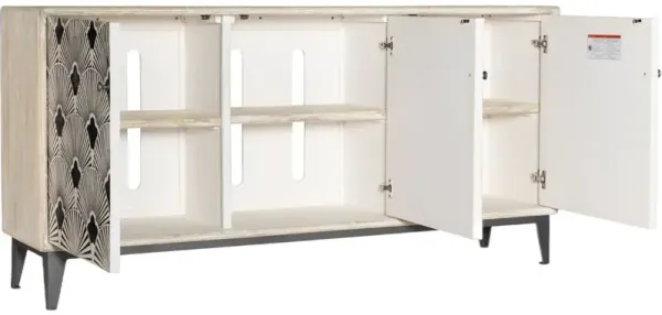 69" Bone Inlay 3-Door Entertainment Credenza, Black/White