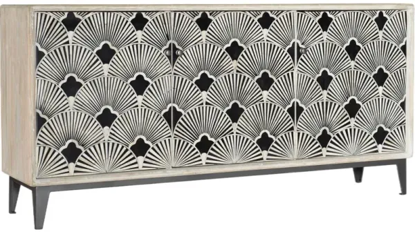 69" Bone Inlay 3-Door Entertainment Credenza, Black/White