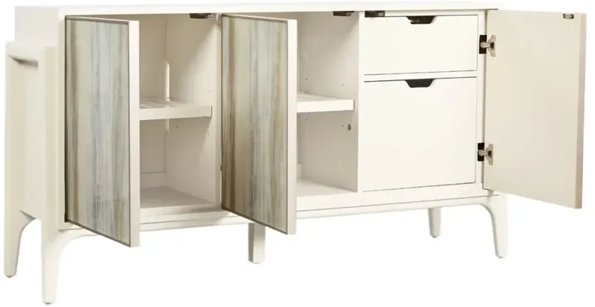 Hera 3-Door Painted Glass Credenza, Almond White/Beige