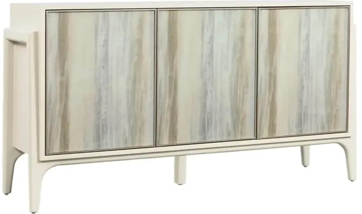 Hera 3-Door Painted Glass Credenza, Almond White/Beige