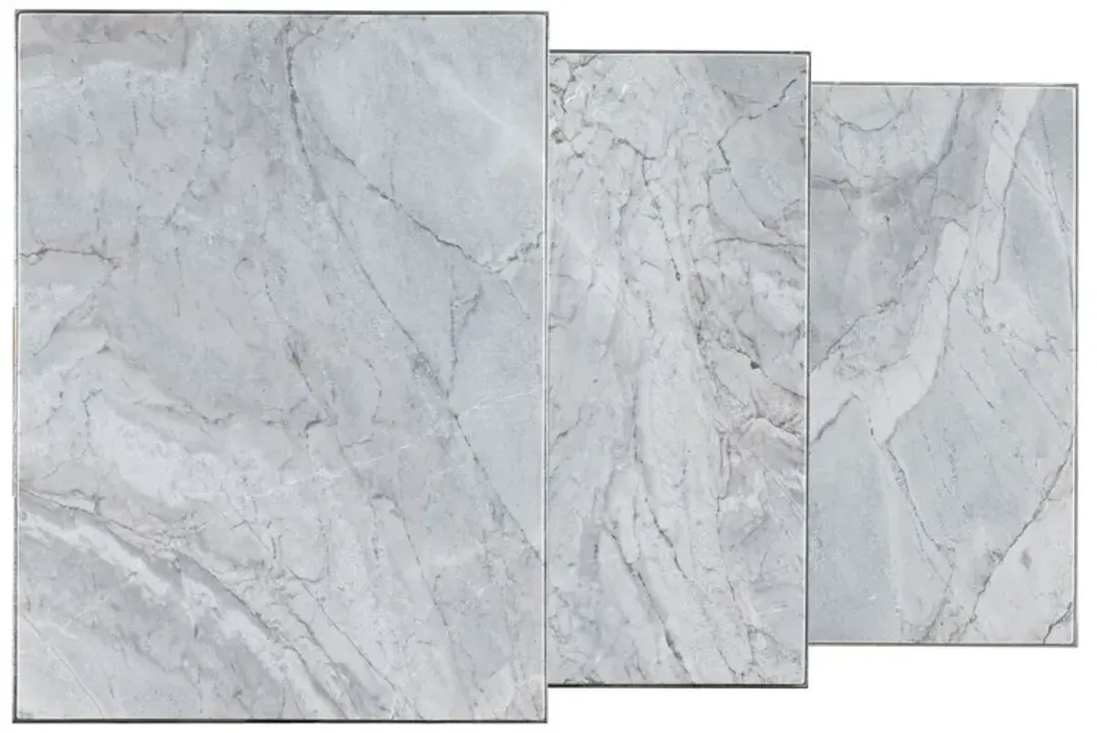 S/3 Melange Bianca Slate Stone Top Nesting Tables, Gray