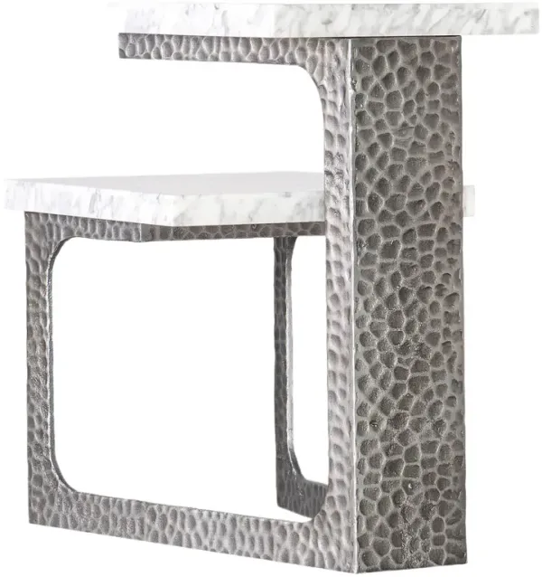 Melange Georgie Marble Top Side Table, Silver