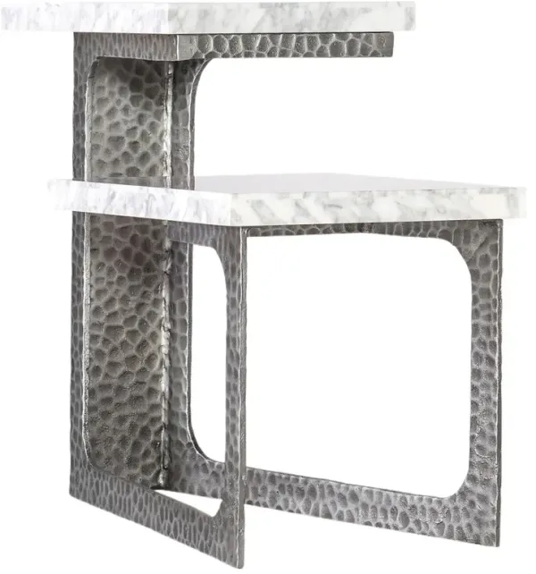 Melange Georgie Marble Top Side Table, Silver