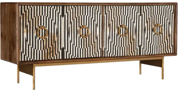 Melange Russell 4-Door Bone Inlay Credenza, Brown
