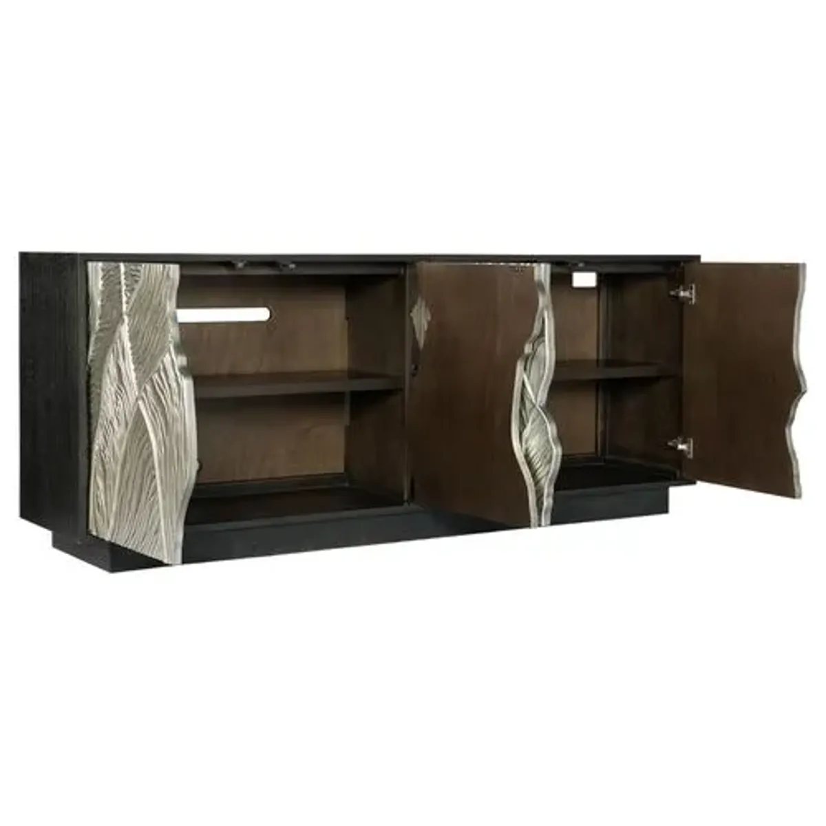Melange Summit Gorge 4-Door Oak Entertainment Console - Black/Silver - Hooker Furniture
