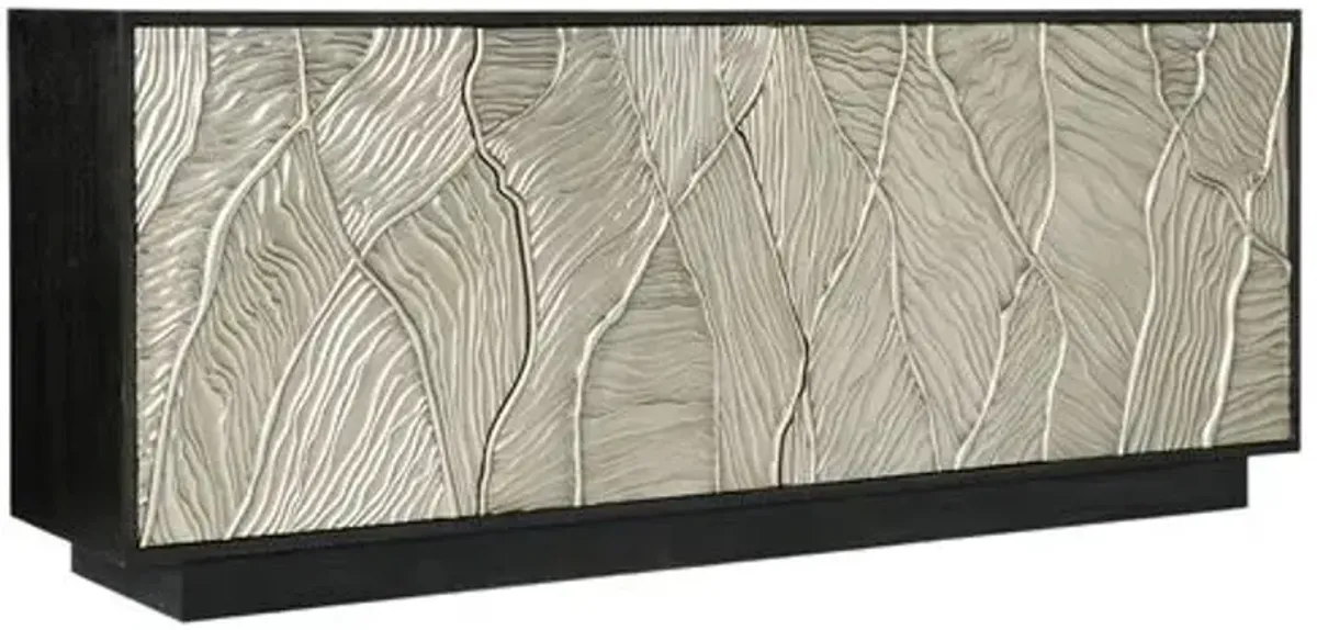 Melange Summit Gorge 4-Door Oak Entertainment Console - Black/Silver - Hooker Furniture