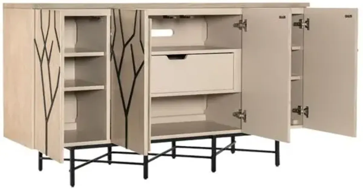 Melange Branched 4-Door 1-Drawer Entertainment Credenza - Natural/Black - Hooker Furniture - Brown
