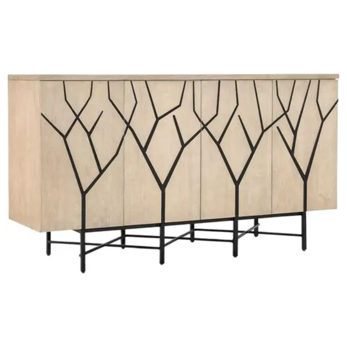 Melange Branched 4-Door 1-Drawer Entertainment Credenza - Natural/Black - Hooker Furniture - Brown