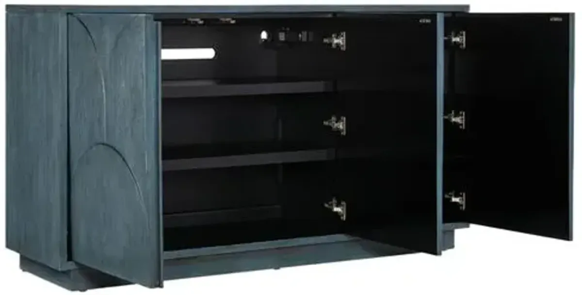 Melange Round Valley 3-Door Oak Entertainment Credenza - Blue - Hooker Furniture