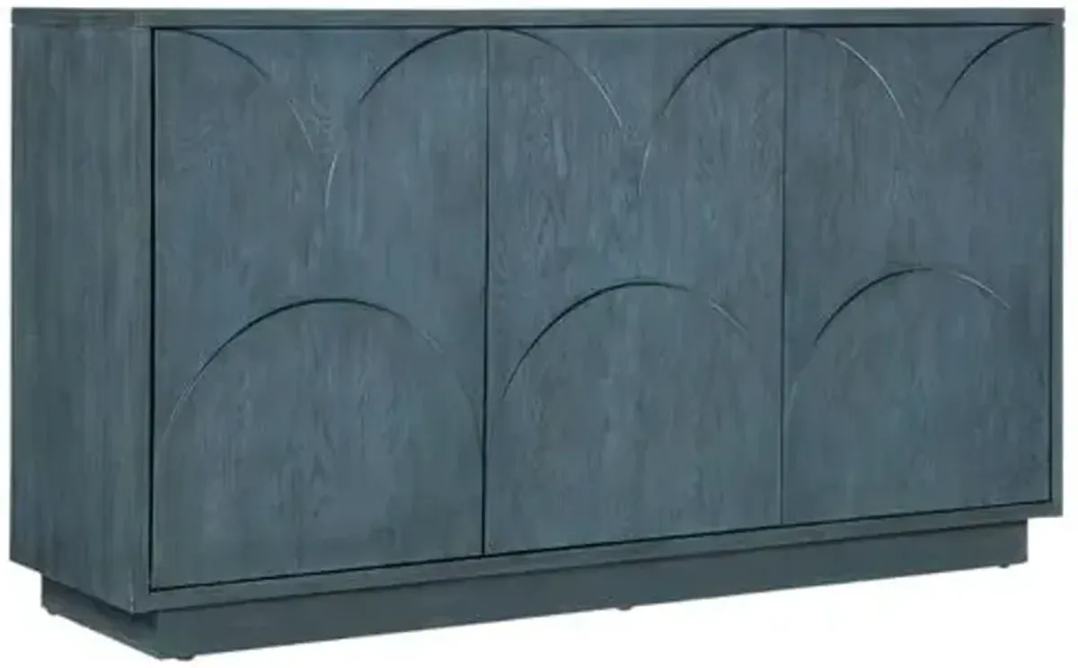 Melange Round Valley 3-Door Oak Entertainment Credenza - Blue - Hooker Furniture