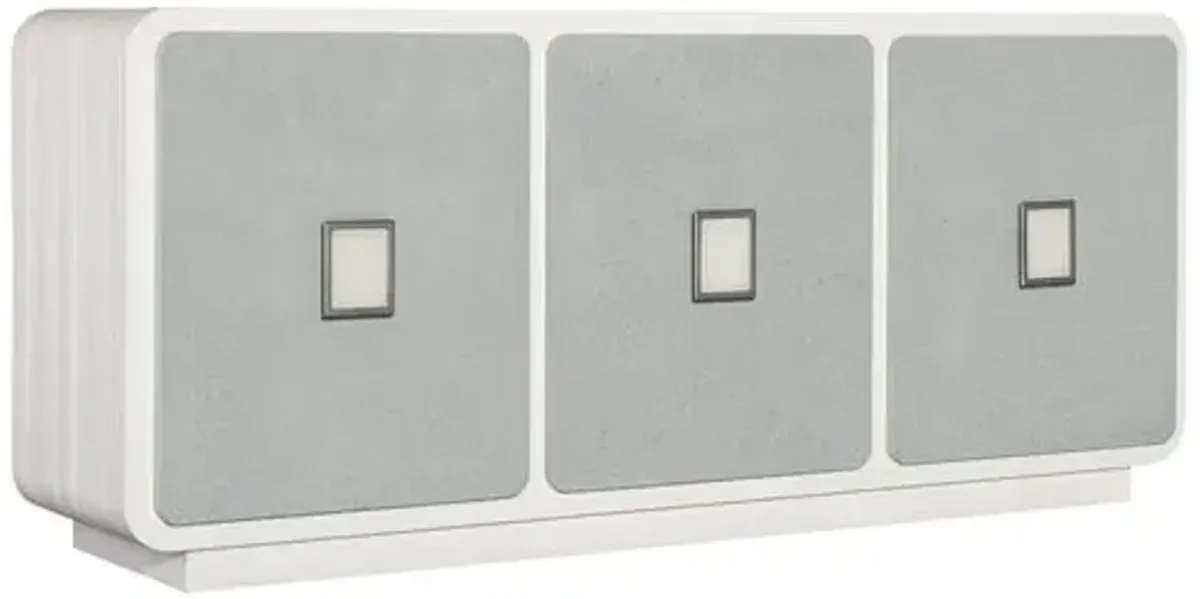 Melange Atlantis Raffia 3-Door Entertainment Credenza - Blue-Gray/White - Hooker Furniture