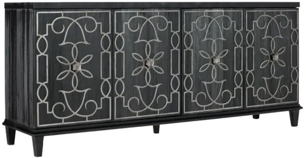 Melange Madeline 4-Door 2-Drawer Pine Credenza, Black/Silver