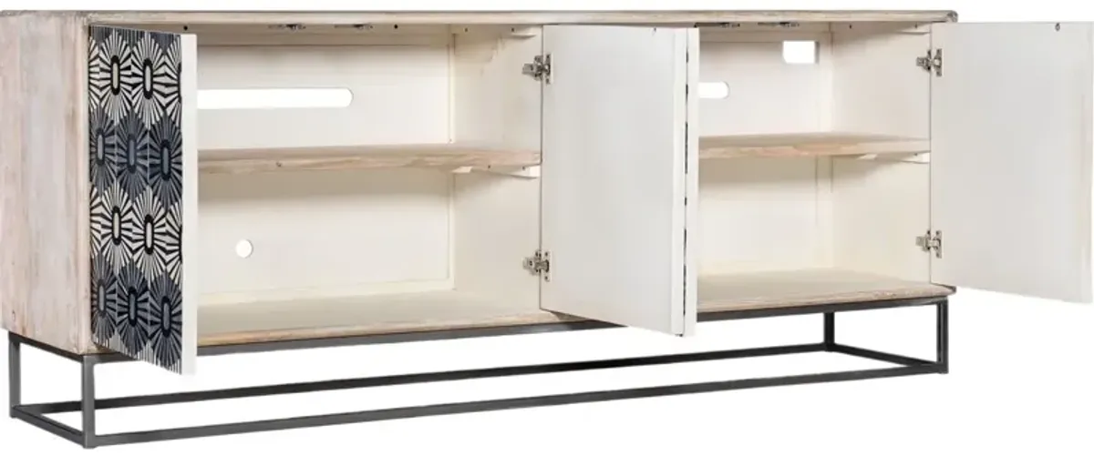 Melange Whitmore Bone Inlay 4-Door Credenza, Black/White