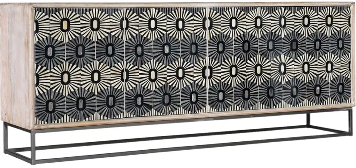 Melange Whitmore Bone Inlay 4-Door Credenza, Black/White