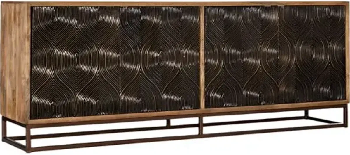 Swirl 4-Door Entertainment Console - Natural/Brass - Hooker Furniture - Brown