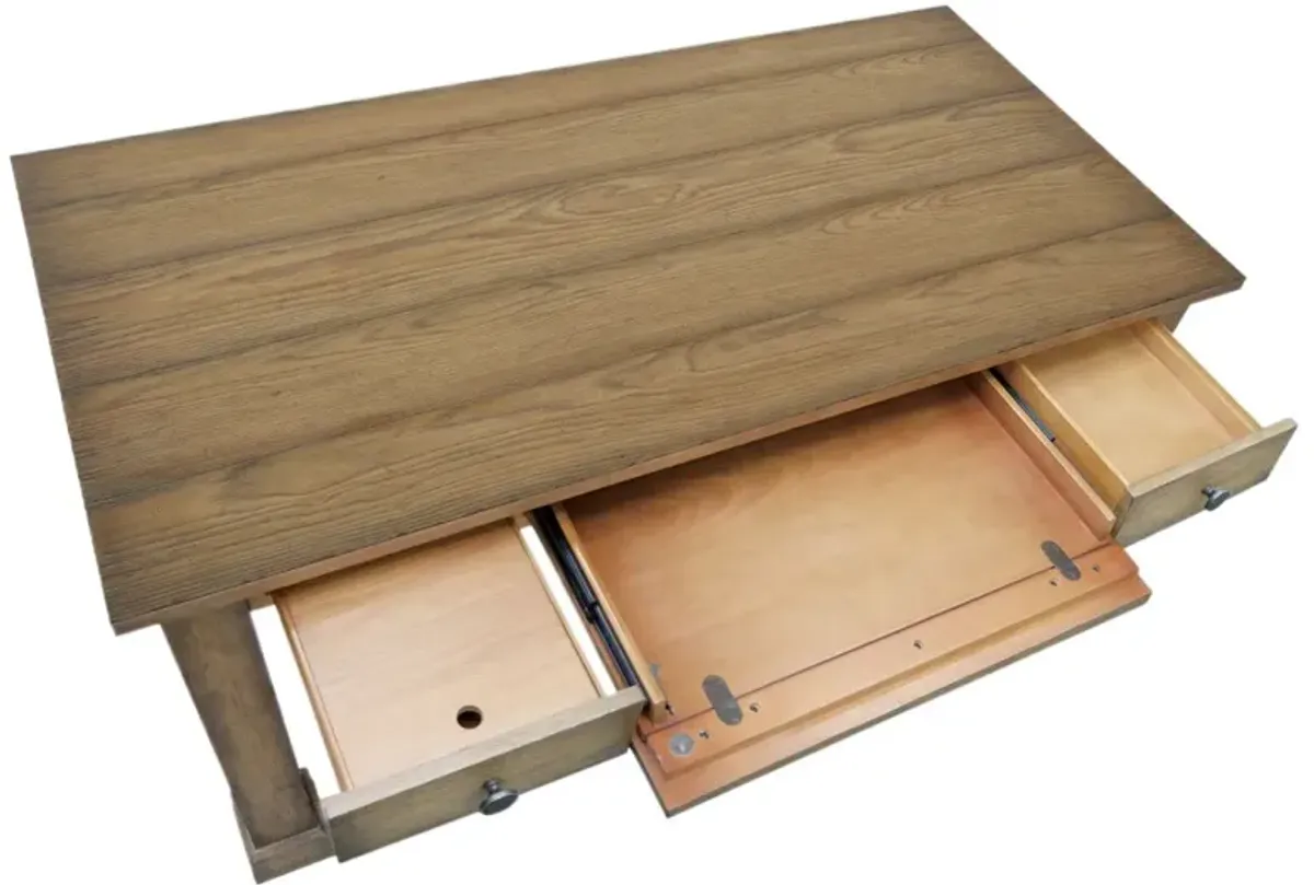 Melange Architectural 3-Drawer Oak Writing Desk, Brown