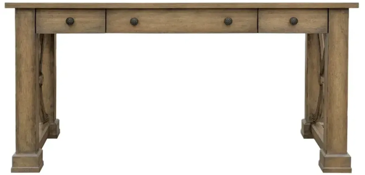 Melange Architectural 3-Drawer Oak Writing Desk, Brown