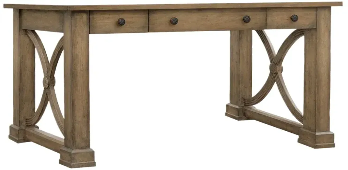 Melange Architectural 3-Drawer Oak Writing Desk, Brown