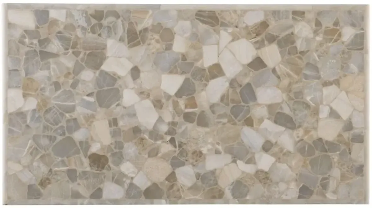 Melange Marin Rectangle Stone Top Cocktail Table, Silver