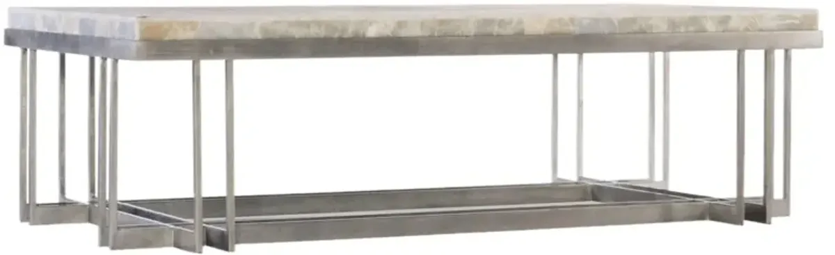 Melange Marin Rectangle Stone Top Cocktail Table, Silver