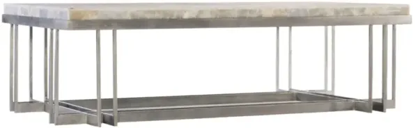 Melange Marin Rectangle Stone Top Cocktail Table, Silver