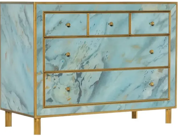 Melange Sorrell 5-Drawer Hand-painted Glass Chest, Aqua Blue