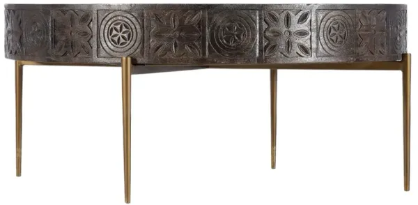 Commerce & Market Carved Round Cocktail Table, Dark Brown