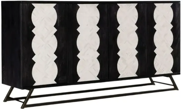 Commerce & Market Moroccan Modern 4-Door Credenza, Black/White Bone Inlay